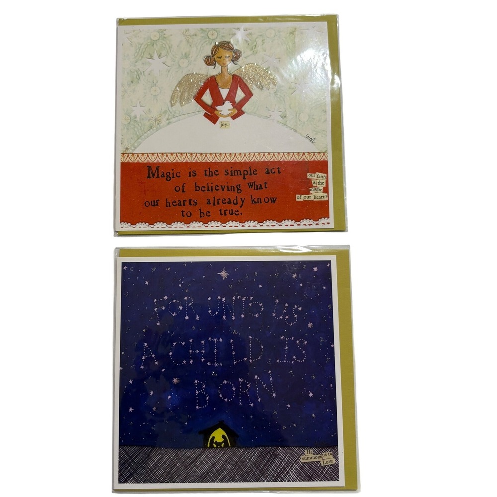 Christmas Holiday Card Set Of 2 Angel Nativity‎ Jesus New Curly Girl Design